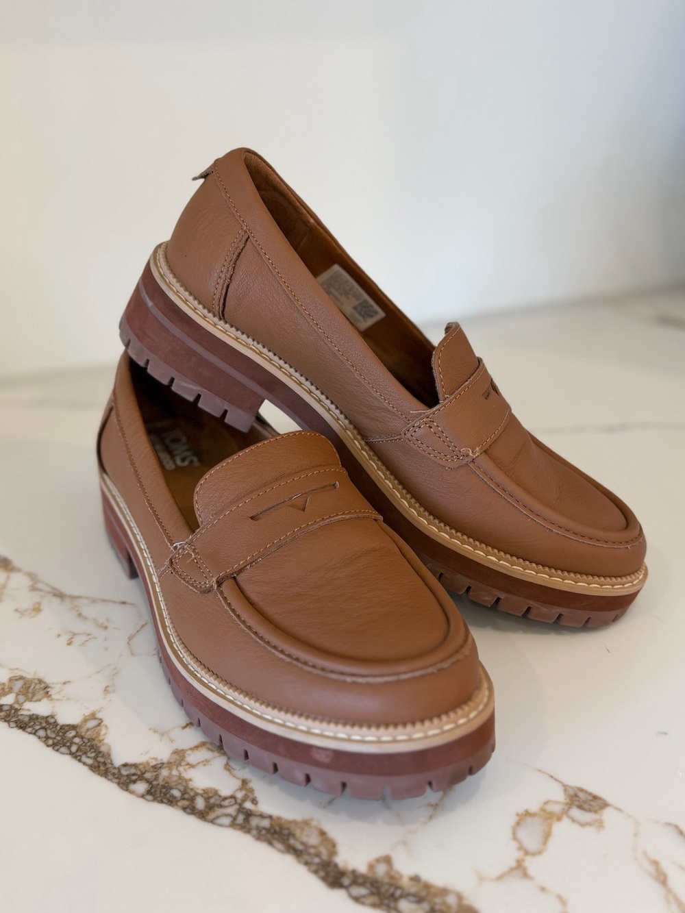 Toms Brown Leather Lug Sole Penny Loafers
